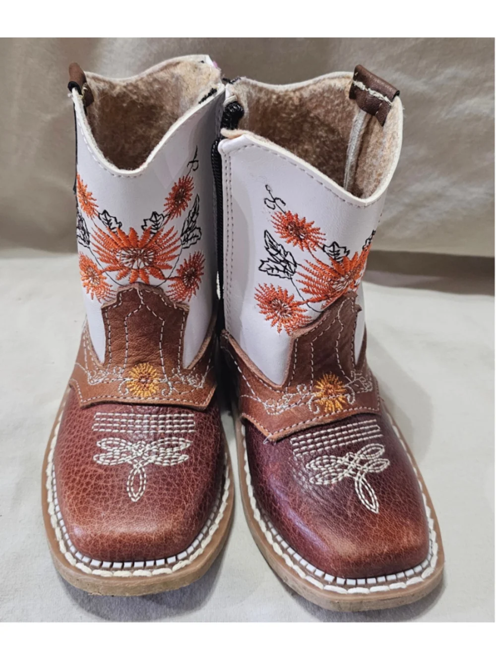 Toddler Girls 7 Floral Embroidered Western Boots, Brown and White